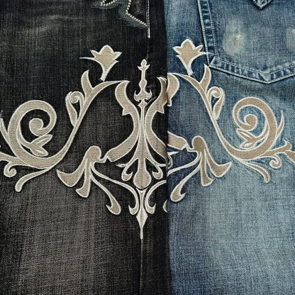 Jeans da donna Y2K con ricamo retrò americano, modello a corno, street fashion, pantaloni slim gotici, jeans da donna