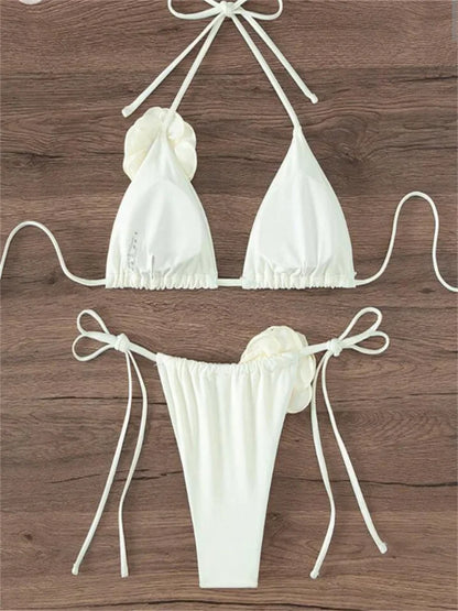 Set bikini sexy da donna, costume da bagno 2024, nero e bianco, stampa floreale 3D, micro bikini, costume da bagno brasiliano con ritagli, perizoma.