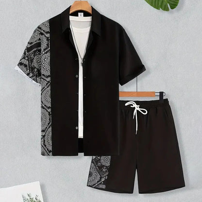Completo da uomo per vacanze al mare alle Hawaii, composto da camicia a maniche corte e pantaloncini, con stampa paisley, traspirante e alla moda, ideale per feste.