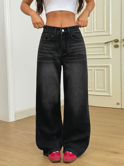 Jeans dritti a gamba larga effetto consumato alla moda per donna, pantaloni in denim casual elasticizzati a zampa d'elefante, bestseller, jeans da donna alla moda
