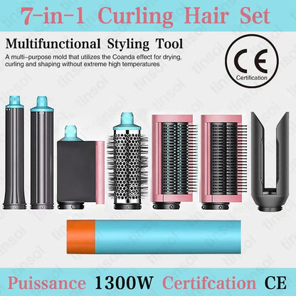 7-in-1 hair dryer set multi-function curling iron hair straightener hot air comb styling set for home salon-like effect
