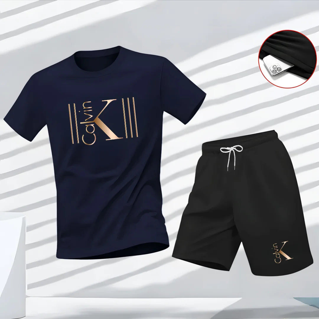Nuovo completo sportivo estivo da uomo, composto da t-shirt a maniche corte e pantaloncini, traspirante e ad asciugatura rapida, ideale per il tempo libero.