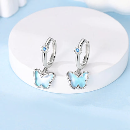 Orecchini a cerchio originali in argento 925 con stella, luna, trifoglio e farfalla con zirconi, perfetti per la creazione di gioielli e come regali di nozze per donne e ragazze.