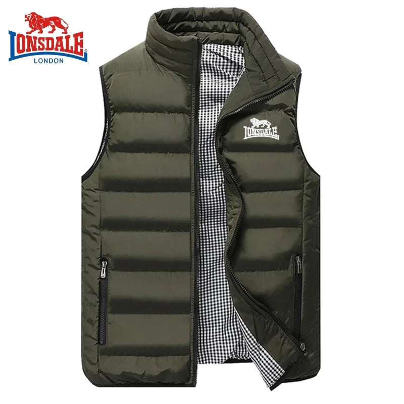 Gilet da uomo di alta qualità con ricami, caldo, di marca, per autunno e inverno, giacca antivento senza maniche per attività all'aperto.