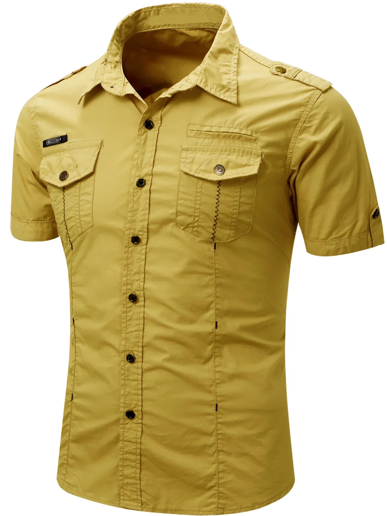 Camicia tattica militare estiva da uomo casual 100% cotone 2025, a maniche corte, tinta unita, con tasca
