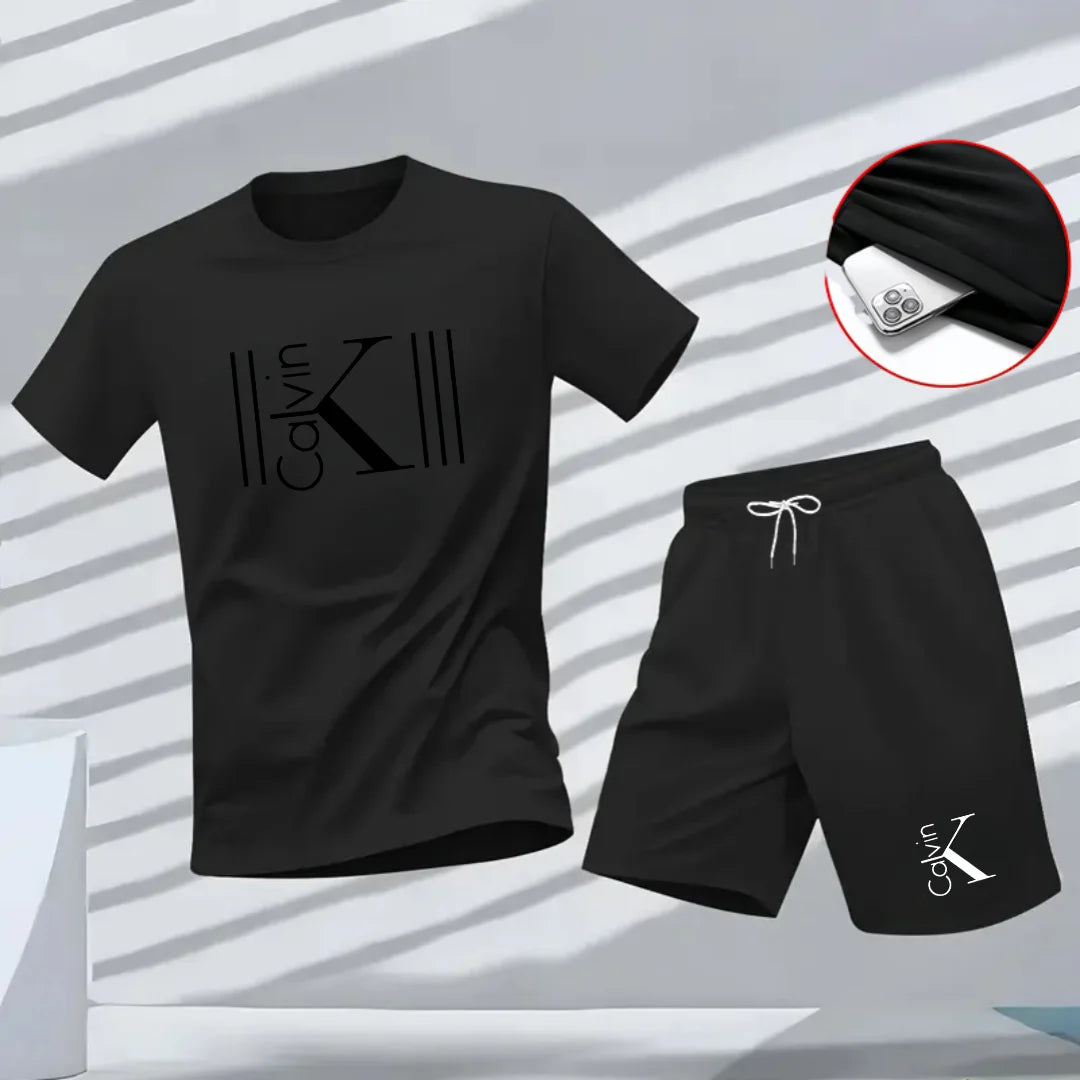 Nuovo completo sportivo estivo da uomo, composto da t-shirt a maniche corte e pantaloncini, traspirante e ad asciugatura rapida, ideale per il tempo libero.