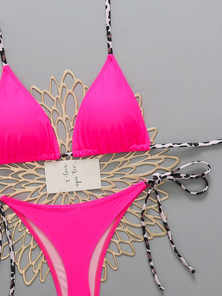 Bikini sexy leopardato da uomo, costume da bagno 2026, bikini micro tanga con laccetti all'americana, set di costumi da bagno femminili per donna, costume da bagno