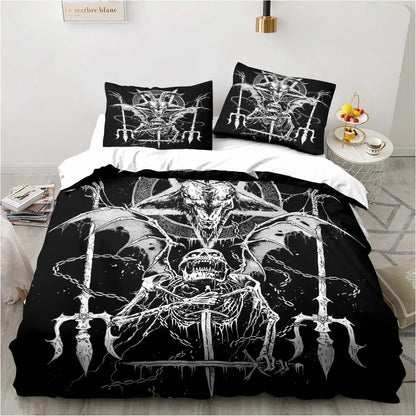 Biancheria da letto satanica, biancheria da letto per letto singolo con tema demoniaco, set inferno e morte, set copripiumino da 3 pezzi, copripiumino matrimoniale king size, tessuti per la casa.