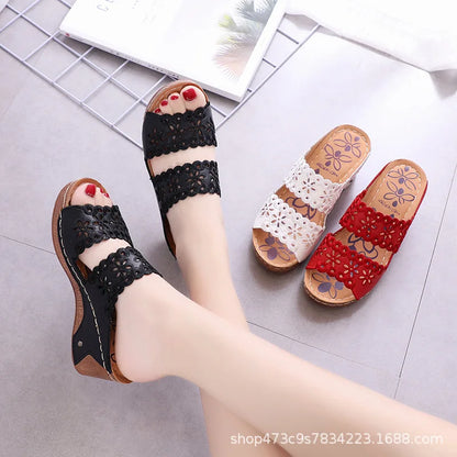 Sandali da donna con punta aperta, scarpe da donna comode, sandali con zeppa a bocca di pesce, sandali casual da donna