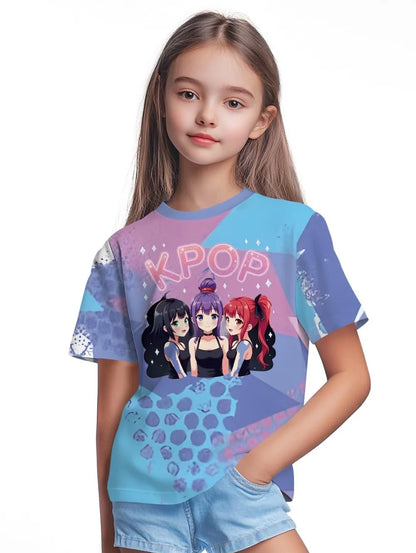 Magliette per bambini con stampa grafica di cartoni animati Kpop, regalo divertente per i fan, magliette Harajuku, top estivi a maniche corte, abbigliamento per bambini