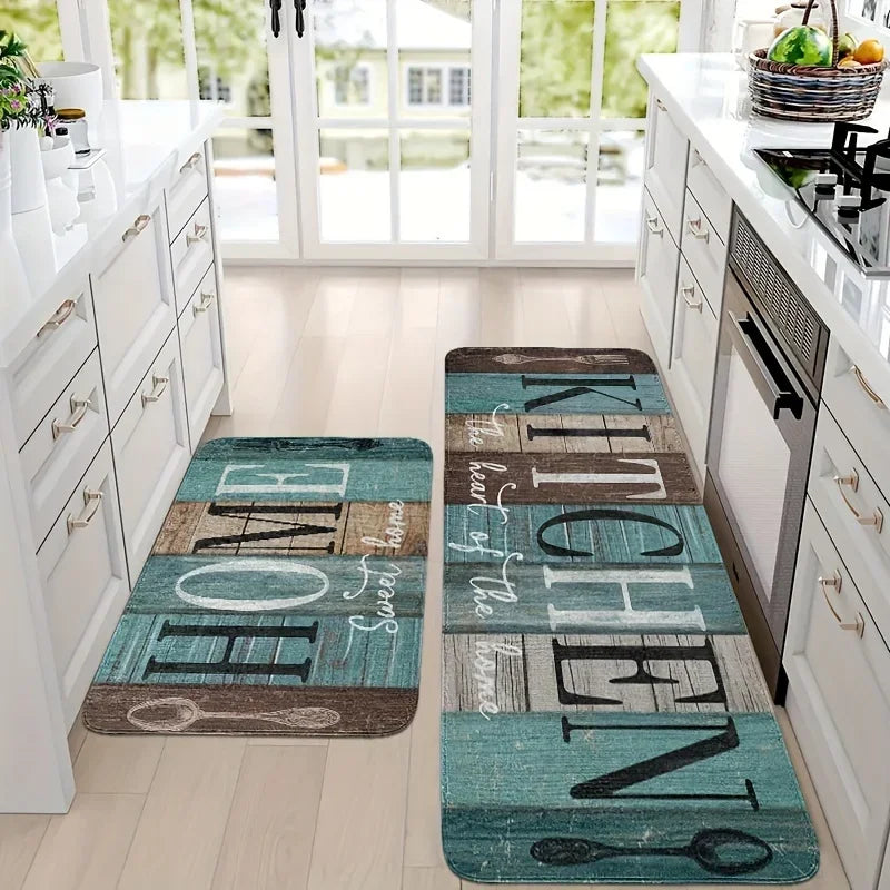 VIKAMA Little Fish Kitchen Two-Piece Flannel Rug Set Living Room & Bedroom Anti-Slip, Wear-Resistant, Stain-Resistant Floor Mat
