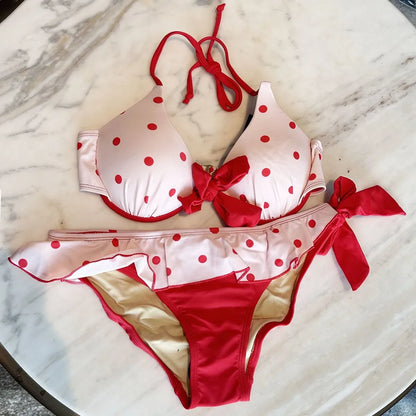 2026 New High Waist Fairy Sweet 4-Piece Women's Split Bikini Set - Print Trendy Swimwear Beach Vacation Summer Party Fashion