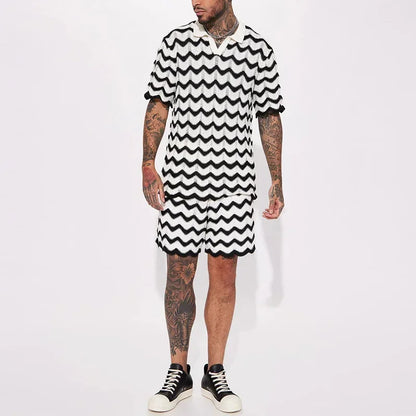 Completo estivo da uomo 2023, nuovo set composto da camicia e pantaloncini in maglia con stampa alla moda, due pezzi, abbigliamento sportivo e casual da uomo.