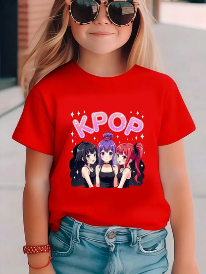 Magliette per bambini con stampa grafica di cartoni animati Kpop, regalo divertente per i fan, magliette Harajuku, top estivi a maniche corte, abbigliamento per bambini