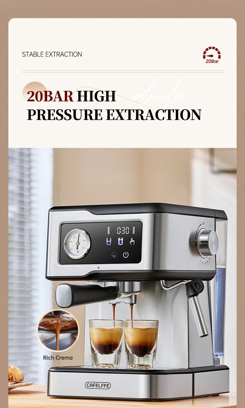 Macchina per caffè espresso Cafelffe 20 bar, macchina per cappuccino con montalatte e lancia vapore, macchina per caffè, regalo Cafetera semi-automatica