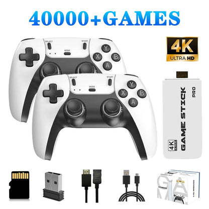 Console di gioco wireless M15 4K con oltre 40.000 giochi, scheda TF da 64 GB e doppi controller 2.4G, compatibile con giochi PS1/arcade e classici.