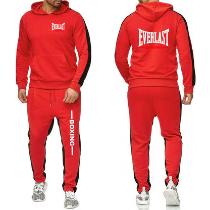 Completo sportivo casual da uomo Everlast 2025, tinta unita, due pezzi, ideale per attività all'aperto: pantaloni della tuta e felpa con cappuccio. Moda e comfort.
