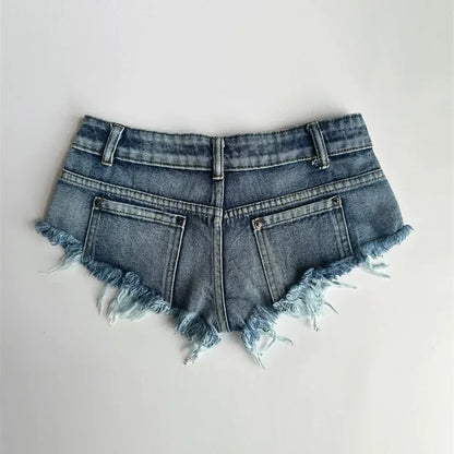Nuova collezione estiva 2026: pantaloncini in denim blu slavato, sexy, a vita bassa, ultra corti, modello raw, jeans da donna.