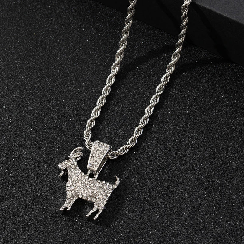 Collana con ciondolo a forma di capra placcata oro e argento, stile hip hop, con catena da tennis, ideale come regalo per uomo e donna, gioiello motivazionale.