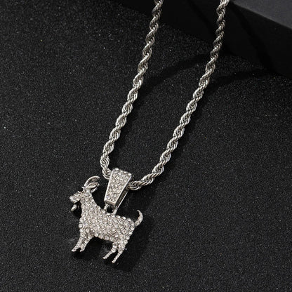 Collana con ciondolo a forma di capra placcata oro e argento, stile hip hop, con catena da tennis, ideale come regalo per uomo e donna, gioiello motivazionale.