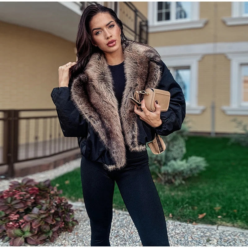 Elegant Fur Collar Hood Belt Long Cotton Jacket Women Zipper Drawstring Waist Parka Down Coat 2025 Winter Lady Warm Chic Outwear