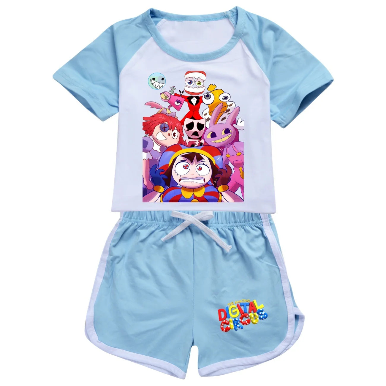 Abbigliamento per ragazzi: fantastico pigiama estivo digitale a tema circo con maglietta a maniche corte in cotone e pantaloncini, costume sportivo per ragazze 2896