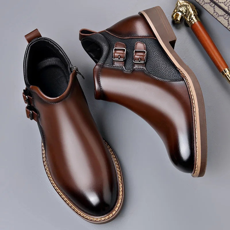 Nuovi stivaletti da uomo in pelle di vacchetta, modello autunno/inverno, alla moda, casual, con fibbia, eleganti, stivali Chelsea britannici da uomo.