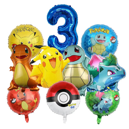 10 palloncini a tema cartoni animati per feste, tra cui Pikachu, il piccolo drago di fuoco, Jenny e la tartaruga, decorazioni per feste di compleanno per bambini e regali.