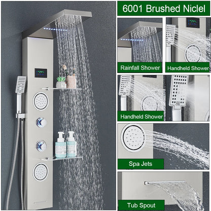 Onyzpily LED Light Shower Faucet Bathroom Waterfall Rain Shower Faucet In Wall Shower System with Spa Massage Sprayer and Bidet