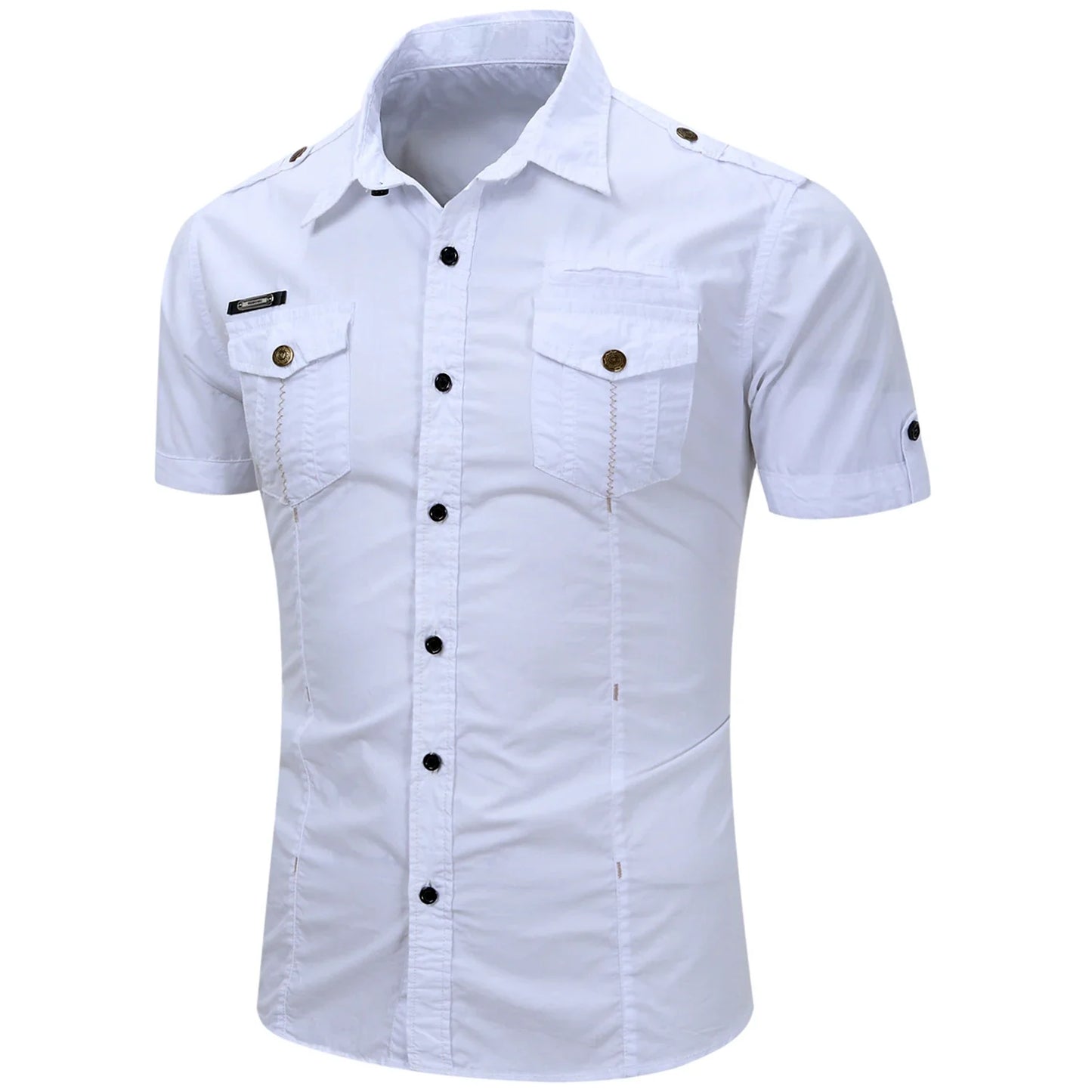 Camicia tattica militare estiva da uomo casual 100% cotone 2025, a maniche corte, tinta unita, con tasca