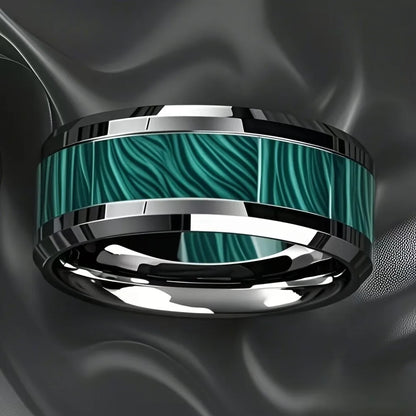 Anelli da uomo in acciaio inossidabile color argento con intarsio in pietra imitazione pavone da 8 mm, gioielli per matrimonio da uomo, anello in acciaio