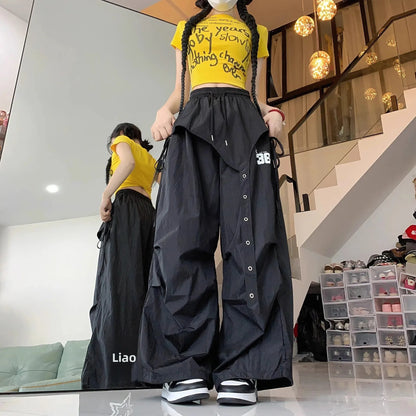 Pantaloni da lavoro casual ad asciugatura rapida in stile americano per street dance, da donna, estivi, hip hop, jazz, a gamba larga, sportivi, lunghi.