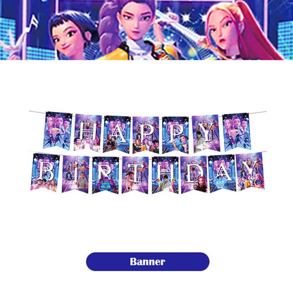 Kpop Demon Hunter Birthday Decoration Set Kpop Girl Cup Pate Happy Balloon Happy Banner Gift Bags Supplies for Kids Party Favors
