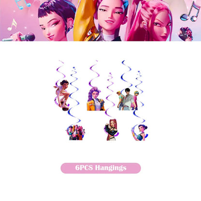 Kpop Demon Hunter Birthday Decoration Set Kpop Girl Cup Pate Happy Balloon Happy Banner Gift Bags Supplies for Kids Party Favors