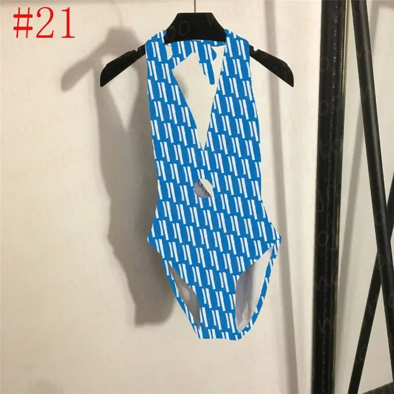 The 2025 high-waisted bikini letter print swimsuit is the latest V-neck swimsuit for women in summer
