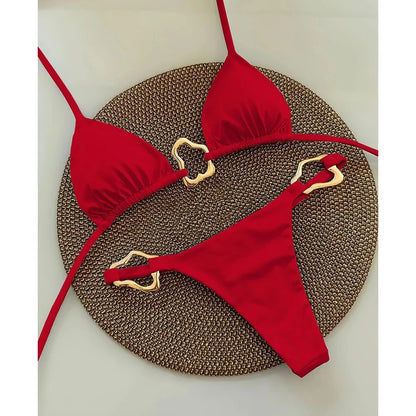 Nuovo bikini sexy a tinta unita con lacci e spacco, costume da bagno a due pezzi per donna