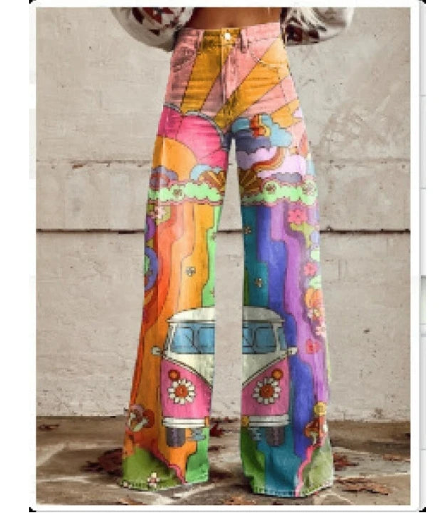 Cross-border Sale of Large-sized Women Casual Pants for European American Trade Thin Style Imitating copy Jeans Wide-leg Fashion