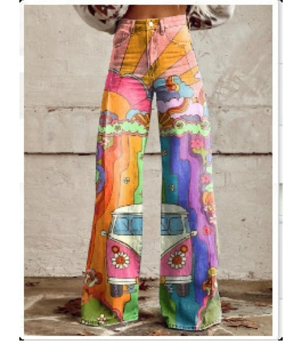 Cross-border Sale of Large-sized Women Casual Pants for European American Trade Thin Style Imitating copy Jeans Wide-leg Fashion