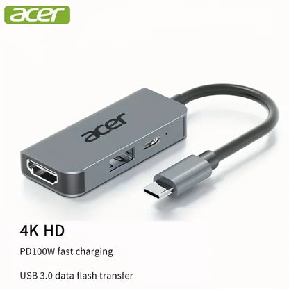 Acer Type-C multi-port USB-C hub, supports 4K high definition TV 100W PD fast charging, USB-A, USB-C HY41-T3
