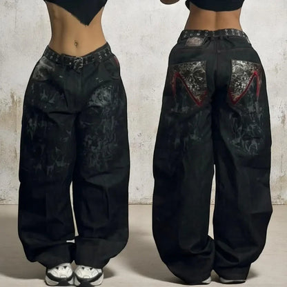 2024 Nuova tendenza americana 2024 Jeans larghi con ricamo hip-hop retrò per uomo e donna Y2K Harajuku Gothic Streetwear