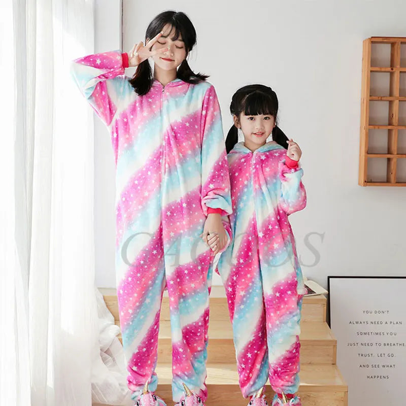 Set di pigiami Kigurumi per bambini e bambine, pigiami panda unicorno per donne, pigiami pigiama tutina gatto per adulti, pigiami invernali caldi per bambini