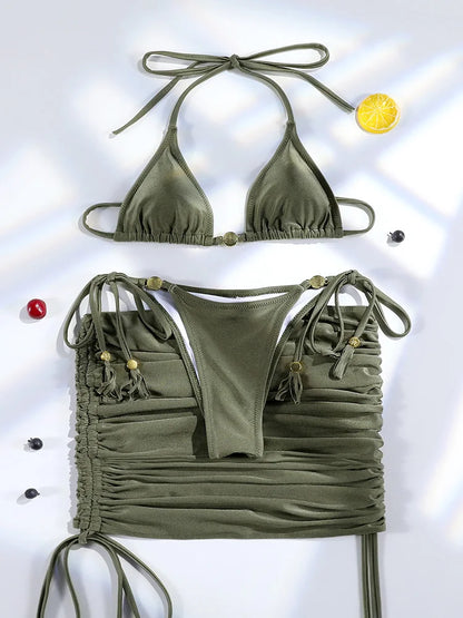 Bikini a triangolo Miyouj, nuovo costume a due pezzi, tinta unita, abbigliamento da spiaggia 2025, bikini da donna, costume da bagno sexy, micro tanga.