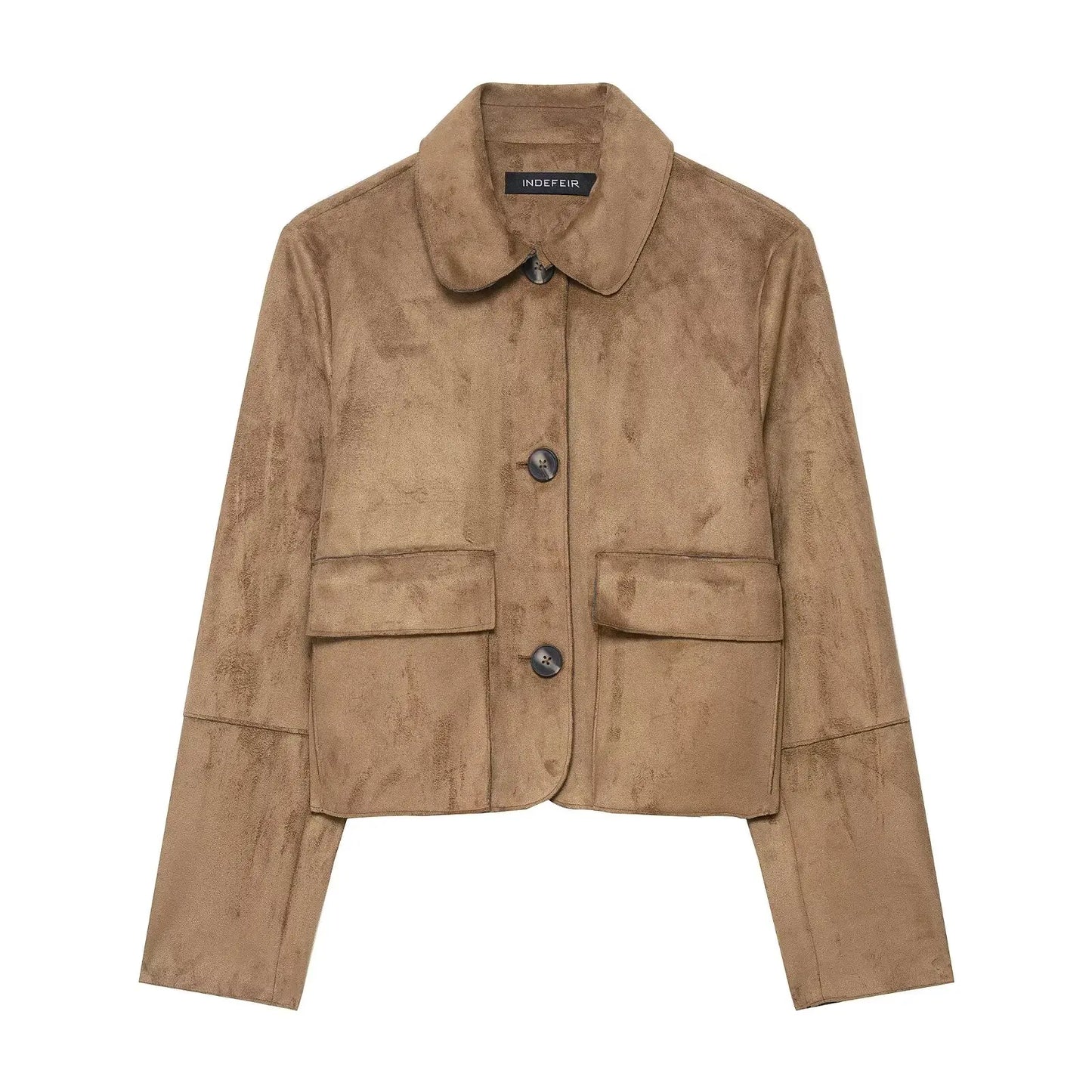 HH Donna Vintage Solid Suede Cappotto Risvolto Monopetto Manica Lunga Giacca Con Tasche Autunno Casual Outwear Giacche Corte