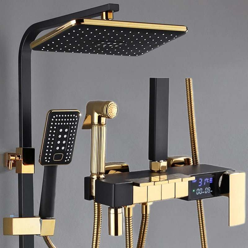 Piano Digital Display Thermostatic Bathroom Shower Set Hot Cold Brass Bathroom Faucets Accessories Digital Piano Shower System