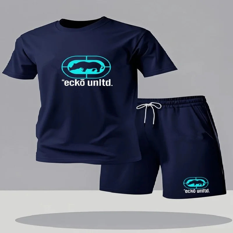 Nuovo set estivo casual da uomo composto da t-shirt e pantaloncini, completo due pezzi dalla vestibilità comoda, set sportivo traspirante a maniche corte da uomo, completo due pezzi