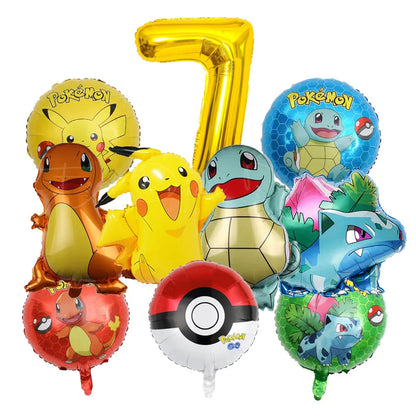10 palloncini a tema cartoni animati per feste, tra cui Pikachu, il piccolo drago di fuoco, Jenny e la tartaruga, decorazioni per feste di compleanno per bambini e regali.