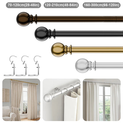 Adjustable Metal Curtain Rod Telescopic Poles with Bracket 70-120cm/120-210cm/160-300cm Multiple Colors