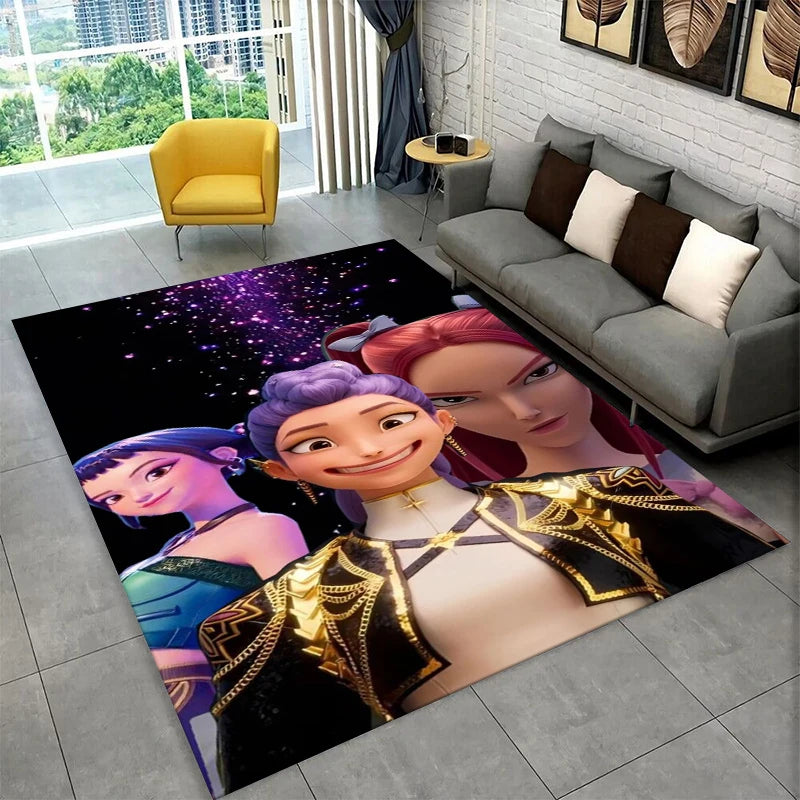 Kpop Demon Hunter Rumi Mira Zoey Cartoon Group Carpet Rug for Playroom Bedroom Living Room Sofa Home Decor,Area Rug Non-slip