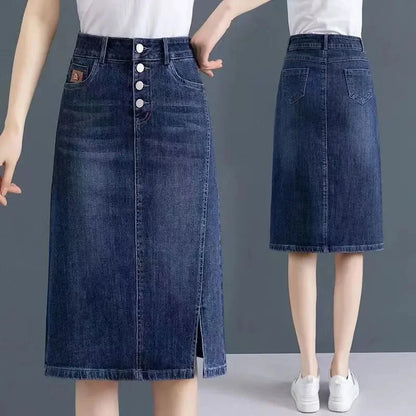 Oversized 5XL Denim Skirt Women's Spring/summer Mid length 2024 New High waisted Elastic Korean A-line Split Casual hip Skirts