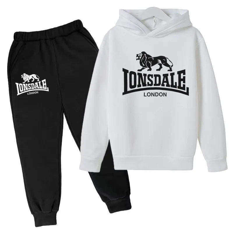 Felpa con cappuccio alla moda per bambini, tuta con stampa leone per ragazzi, cappotto per bambine dai 3 ai 12 anni, top + pantaloni, set sportivo casual da jogging, affascinante
